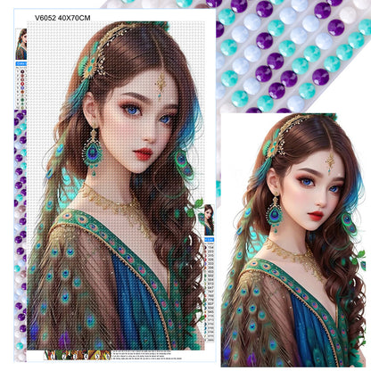 Peacock Girl - Full Round Drill Diamond Painting 40*70CM
