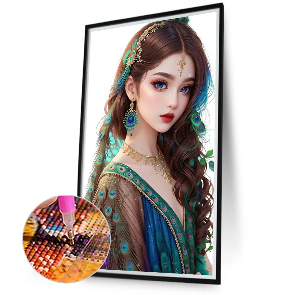 Peacock Girl - Full Round Drill Diamond Painting 40*70CM