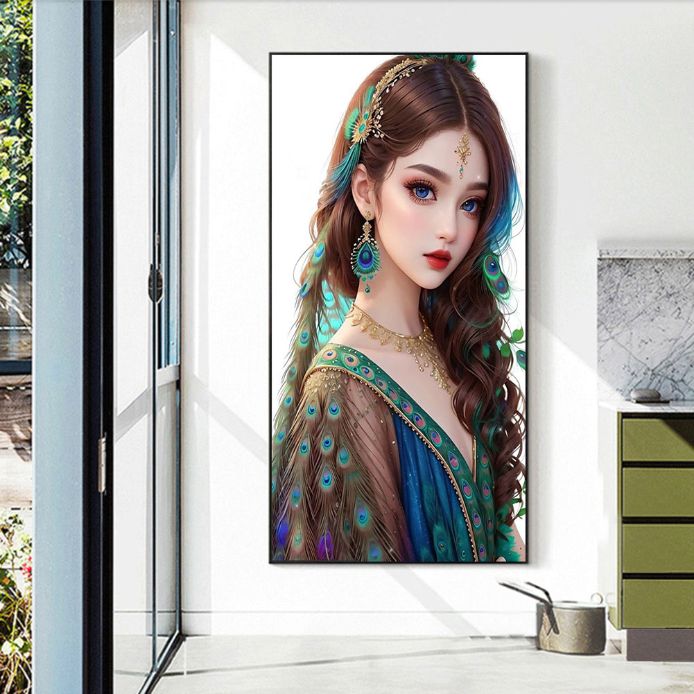 Peacock Girl - Full Round Drill Diamond Painting 40*70CM