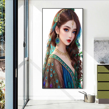 Peacock Girl - Full Round Drill Diamond Painting 40*70CM