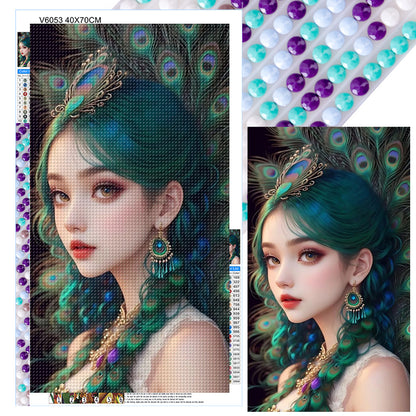 Peacock Girl - Full Round Drill Diamond Painting 40*70CM