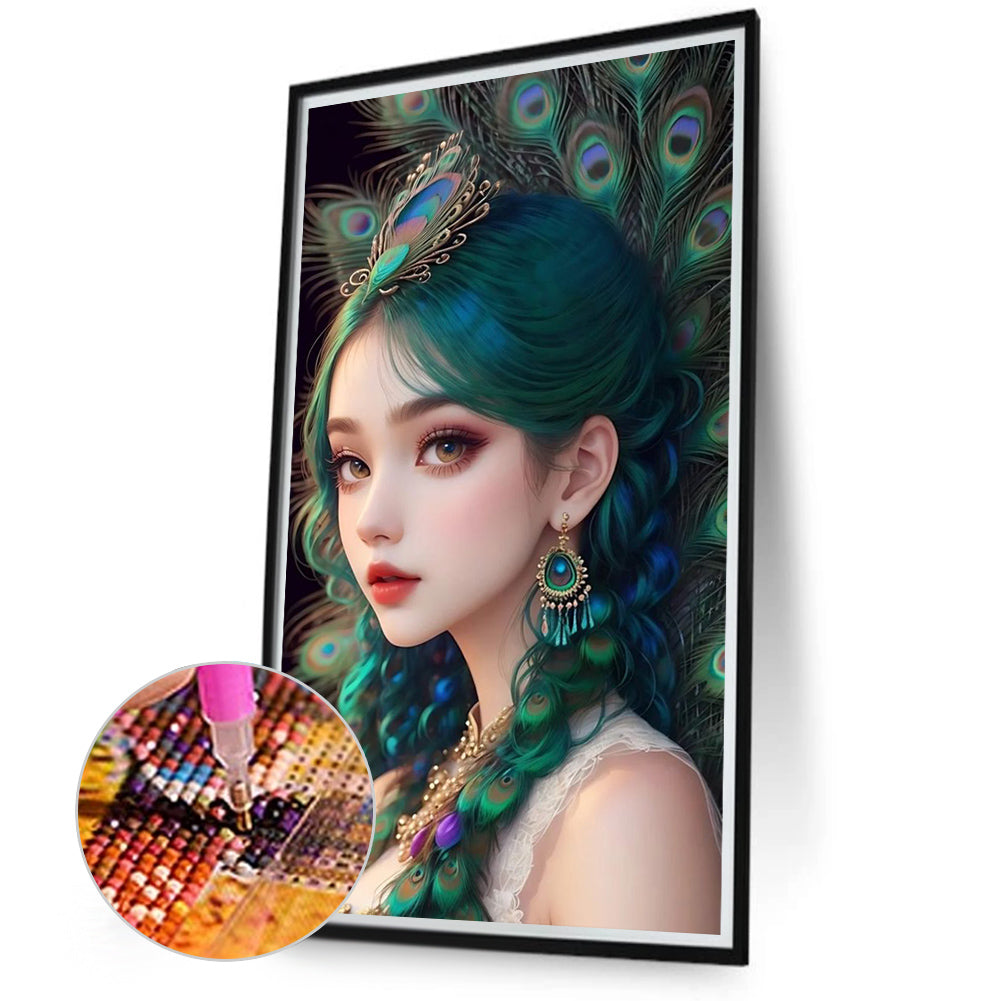 Peacock Girl - Full Round Drill Diamond Painting 40*70CM