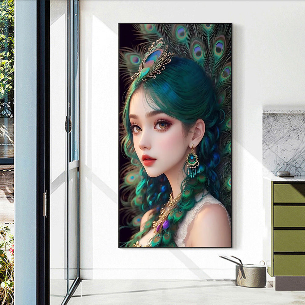 Peacock Girl - Full Round Drill Diamond Painting 40*70CM