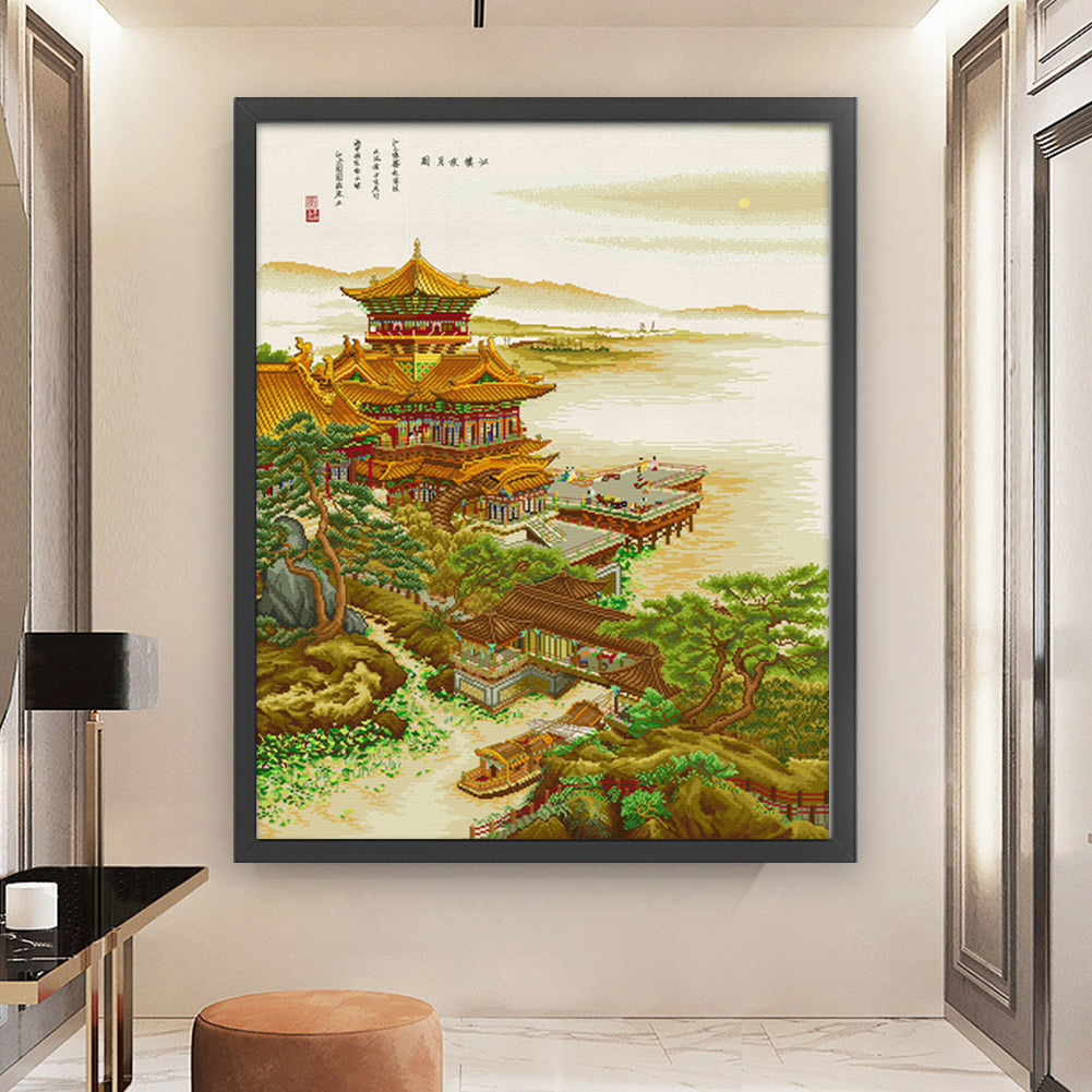 Jianglou Night Moon - 11CT Stamped Cross Stitch 85*102CM