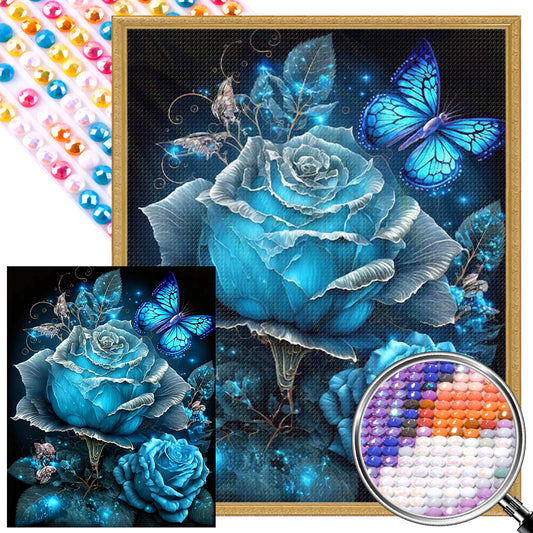 Blue Fantasy Rose - Full AB Round Drill Diamond Painting 40*50CM