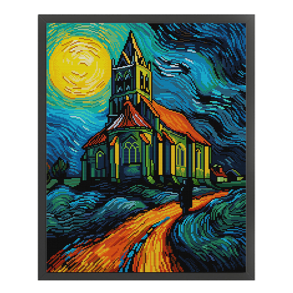 Van Gogh Style Church - 14CT Stamped Cross Stitch 36*48CM(Joy Sunday)