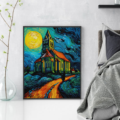 Van Gogh Style Church - 14CT Stamped Cross Stitch 36*48CM(Joy Sunday)