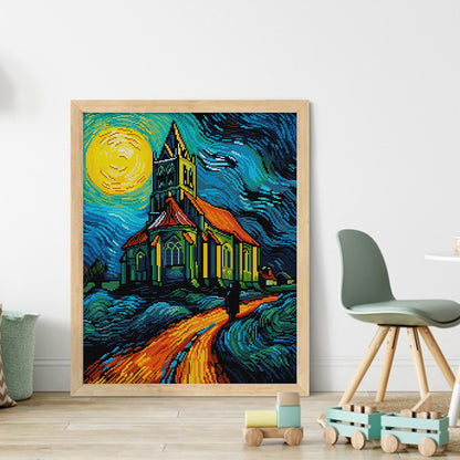 Van Gogh Style Church - 14CT Stamped Cross Stitch 36*48CM(Joy Sunday)