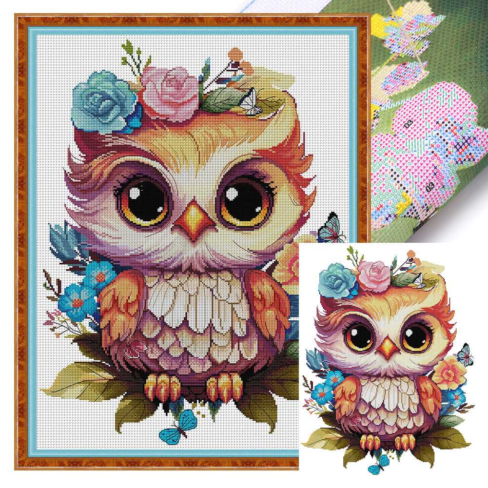 Flowers And Owls - 14CT Stamped Cross Stitch 43*55CM(Joy Sunday)