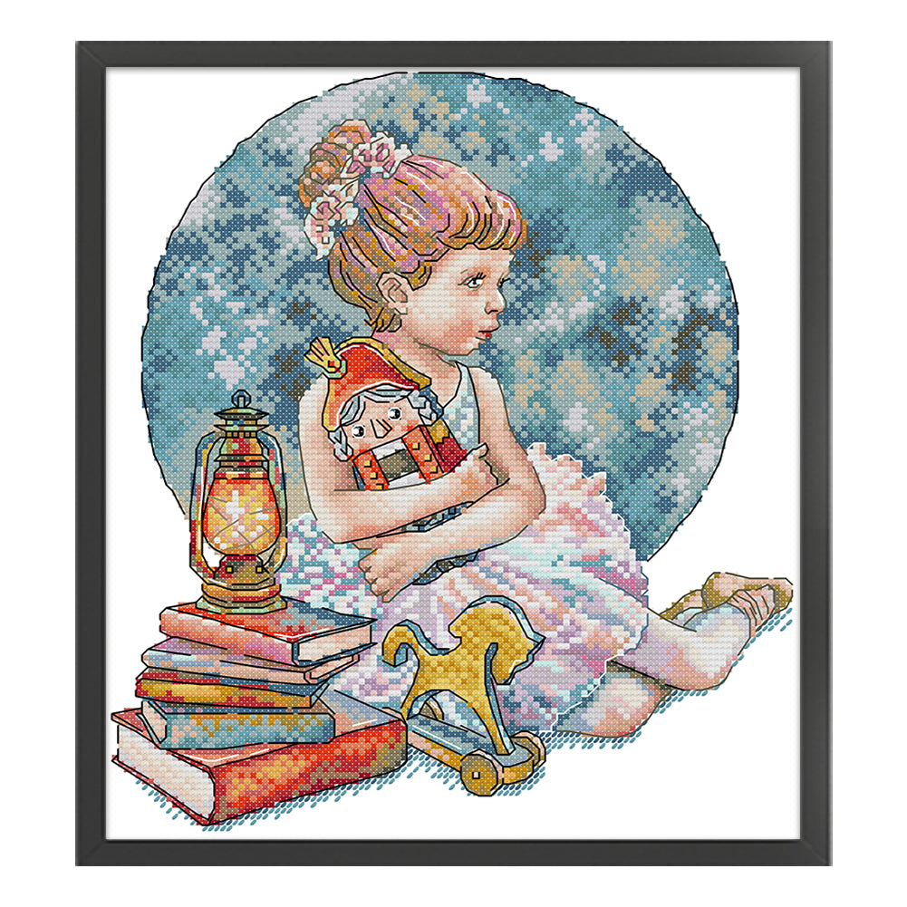 Girl And Nutcracker - 14CT Stamped Cross Stitch 28*31CM(Joy Sunday)