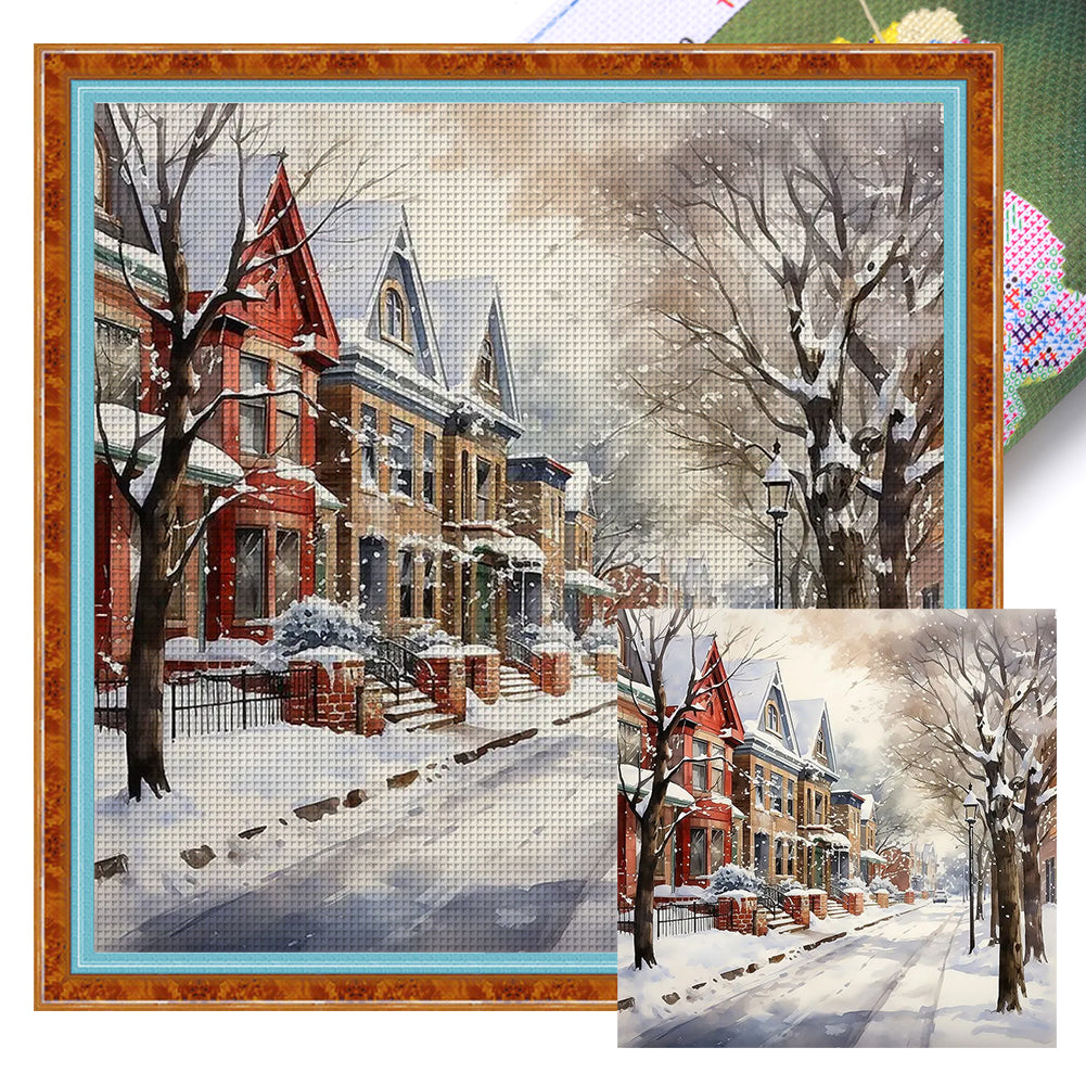 Street Snow Scene - 14CT Stamped Cross Stitch 50*50CM