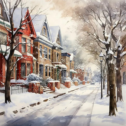 Street Snow Scene - 14CT Stamped Cross Stitch 50*50CM