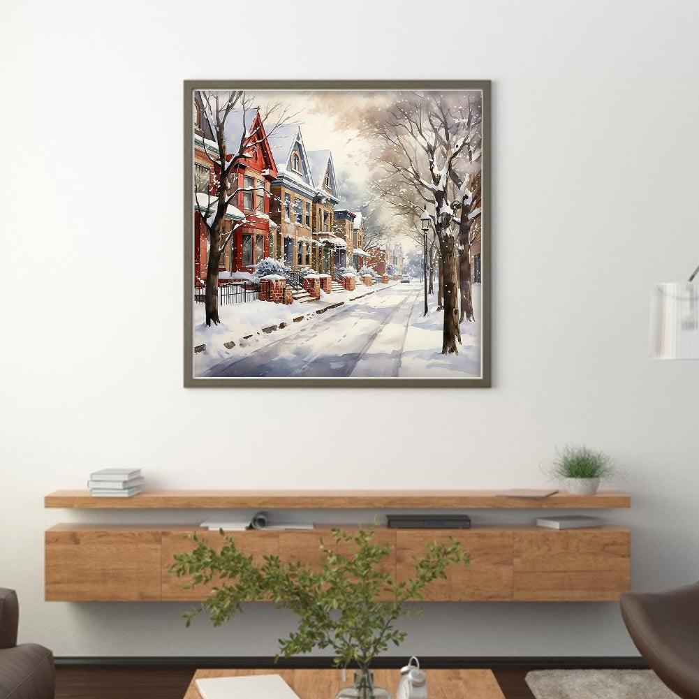 Street Snow Scene - 14CT Stamped Cross Stitch 50*50CM