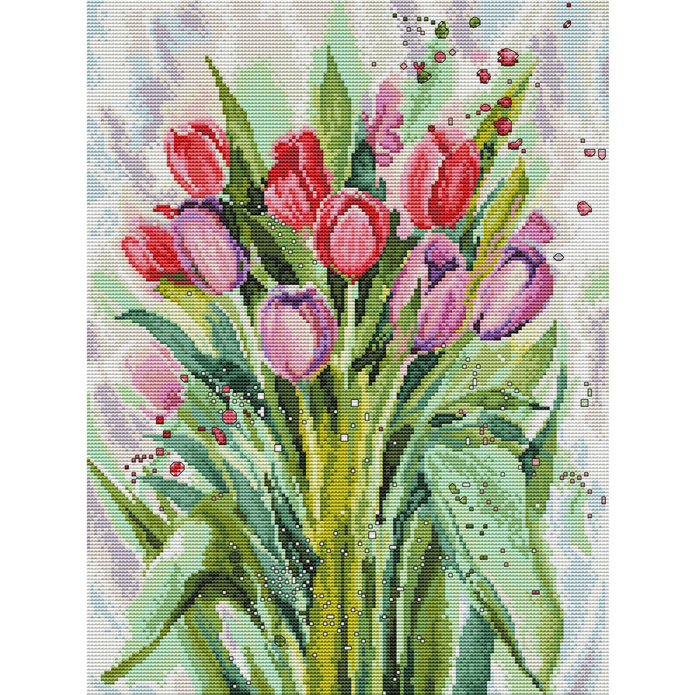 Watercolor Tulips - 14CT Stamped Cross Stitch 34*44CM(Joy Sunday)