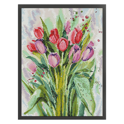 Watercolor Tulips - 14CT Stamped Cross Stitch 34*44CM(Joy Sunday)