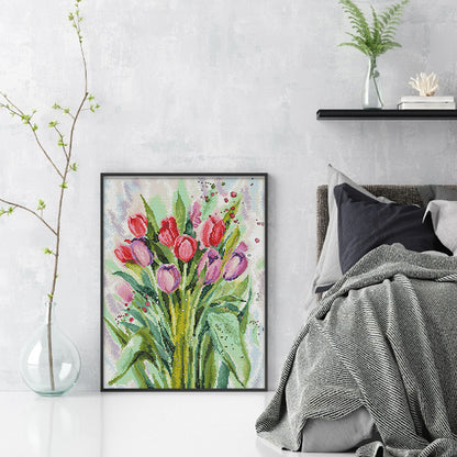 Watercolor Tulips - 14CT Stamped Cross Stitch 34*44CM(Joy Sunday)