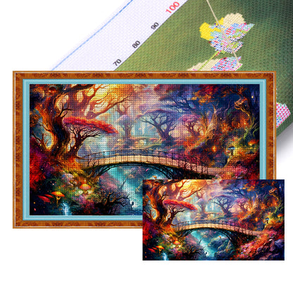 Mysterious Forest Suspension Bridge - 11CT Stamped Cross Stitch 90*50CM