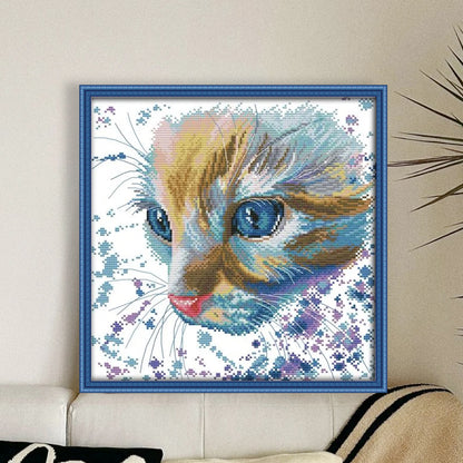Watercolor Cat - 14CT Stamped Cross Stitch 32*32CM