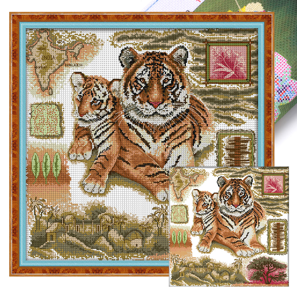 African Tiger - 14CT Stamped Cross Stitch 41*41CM