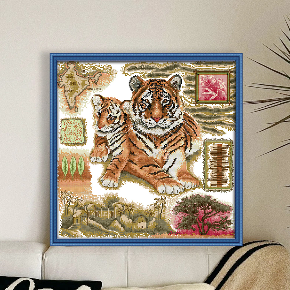 African Tiger - 14CT Stamped Cross Stitch 41*41CM