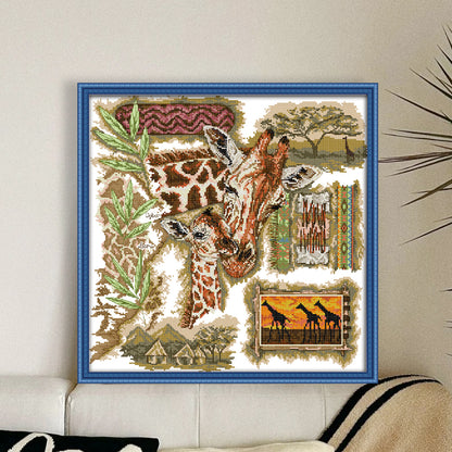 African Giraffe - 14CT Stamped Cross Stitch 41*41CM