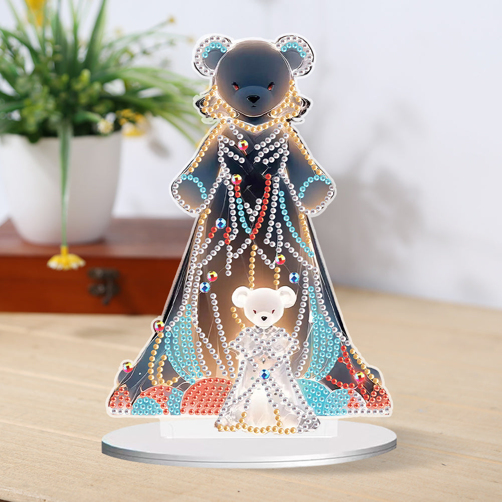 Diamond Painting Desktop Decor for Home Office Desktop Decor(Bear and Bear Girl)