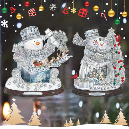 2 PCS Christmas Snowman Special Shape Diamond Painting Sticker for Boy Girl Gift