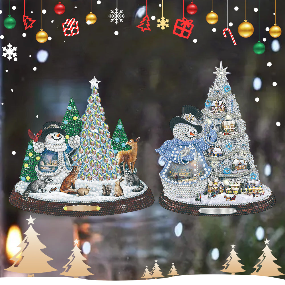 2 PCS Christmas Snowman Special Shape Diamond Painting Sticker for Boy Girl Gift