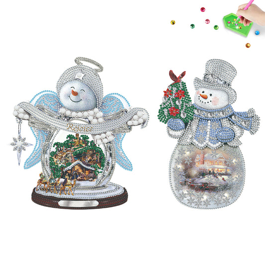 2 PCS Christmas Snowman Special Shape Diamond Painting Sticker for Boy Girl Gift