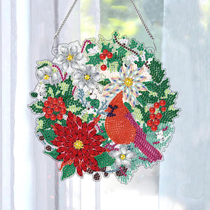 Christmas Special Shaped+Round Diamond Painting Art Wall Decor Wreath (Cardinal)