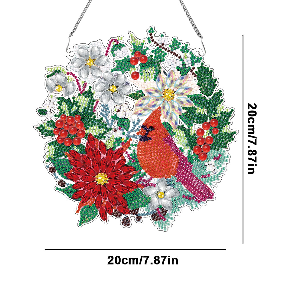 Christmas Special Shaped+Round Diamond Painting Art Wall Decor Wreath (Cardinal)