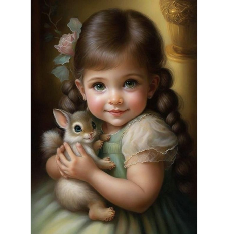Cute Pet And Little Girl - Full Square Drill Diamond Painting 30*40CM