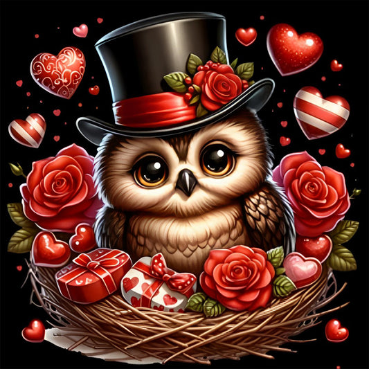 Valentine Love Owl - Full Round Drill Diamond Painting 30*30CM