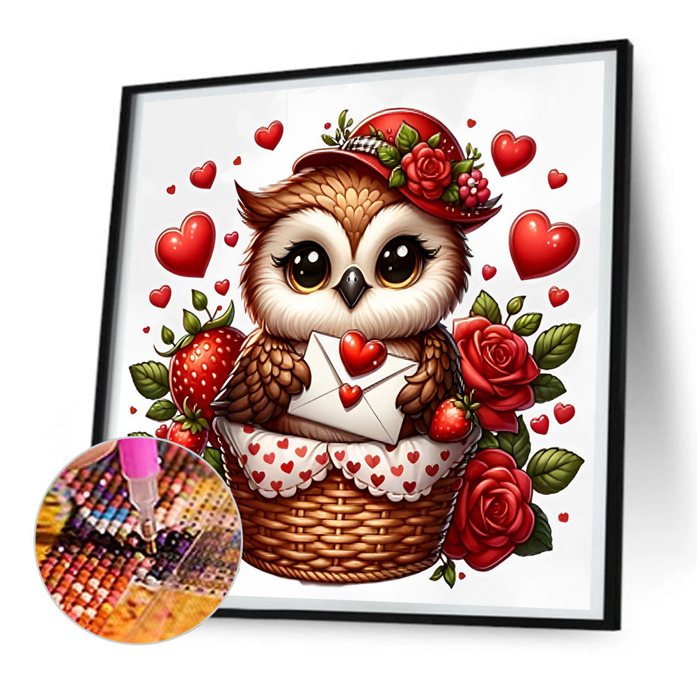 Valentine Love Owl - Full Round Drill Diamond Painting 30*30CM