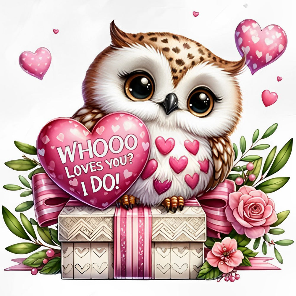 Valentine Love Owl - Full Round Drill Diamond Painting 30*30CM