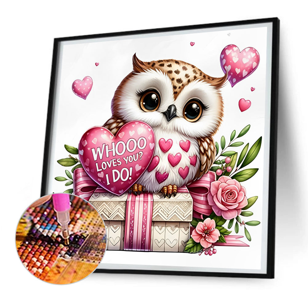 Valentine Love Owl - Full Round Drill Diamond Painting 30*30CM