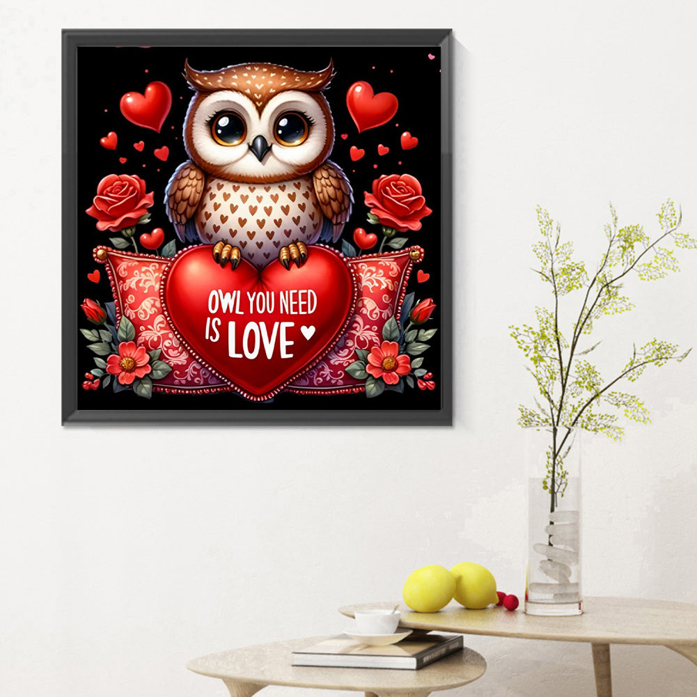 Valentine Love Owl - Full Round Drill Diamond Painting 30*30CM