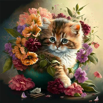 Flowers And Cat - 11CT Stamped Cross Stitch 40*40CM