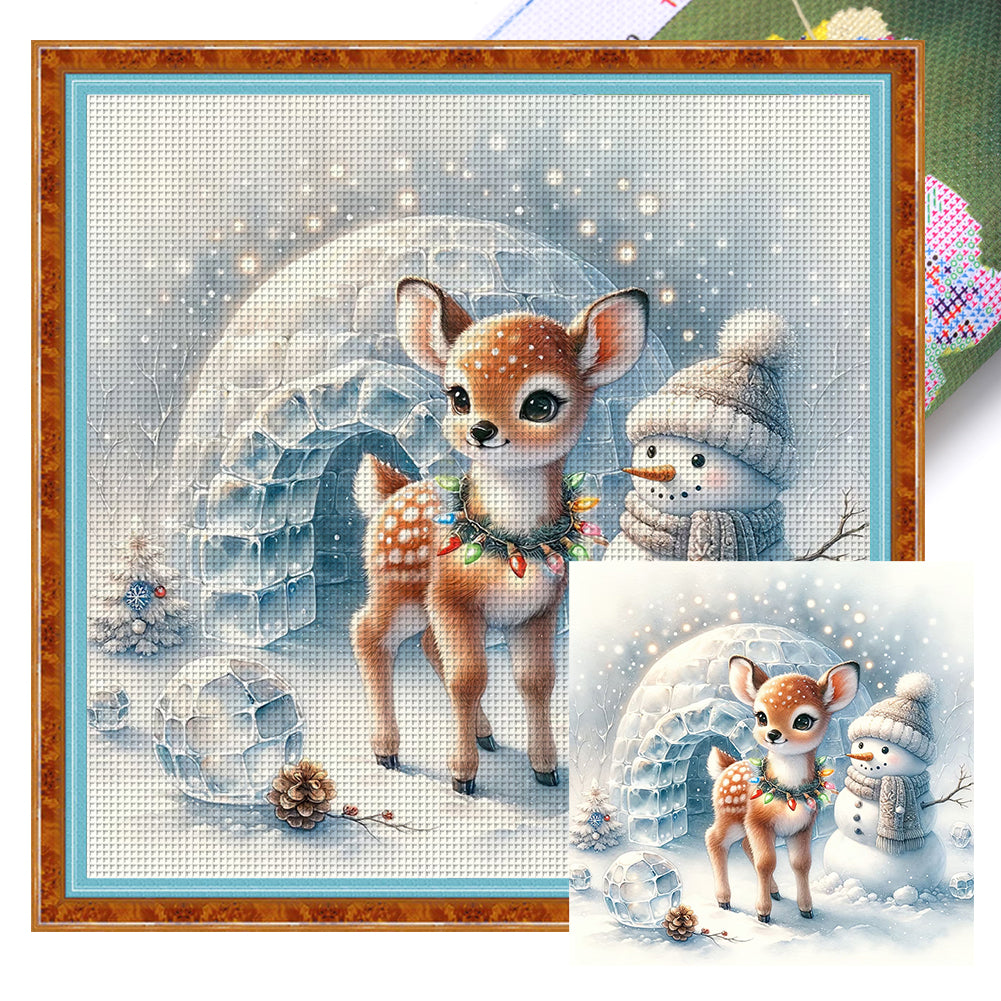 Christmas Deer - 18CT Stamped Cross Stitch 30*30CM