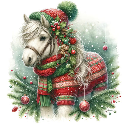 Christmas Pony - 18CT Stamped Cross Stitch 30*30CM