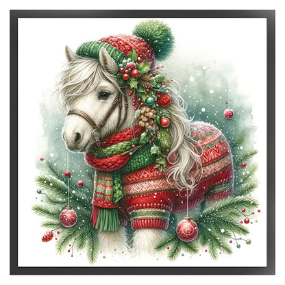 Christmas Pony - 18CT Stamped Cross Stitch 30*30CM