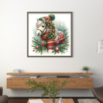 Christmas Pony - 18CT Stamped Cross Stitch 30*30CM