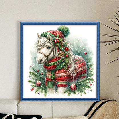 Christmas Pony - 18CT Stamped Cross Stitch 30*30CM