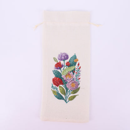 Diamond Painting Burlap Wine Gift Bags Label Liquor Bottle Covers (Flower)
