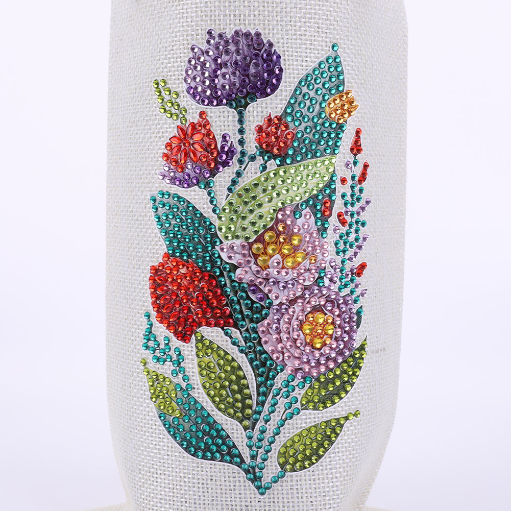 Diamond Painting Burlap Wine Gift Bags Label Liquor Bottle Covers (Flower)