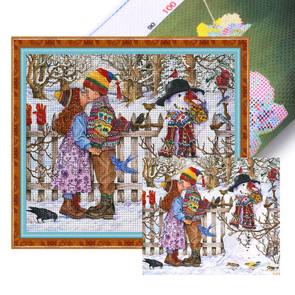 Snowman And Child - 11CT Stamped Cross Stitch 60*55CM