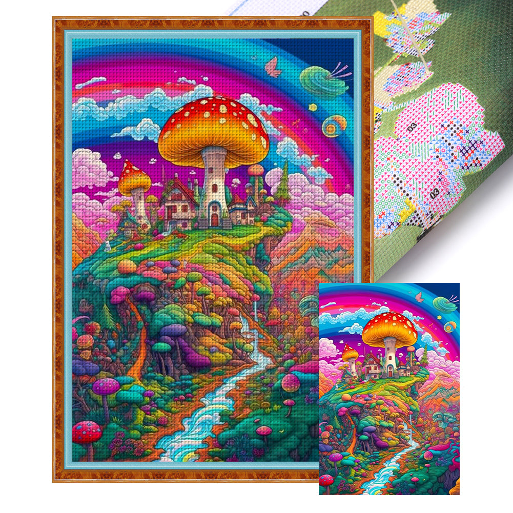 Mushroom House World - 11CT Stamped Cross Stitch 50*75CM