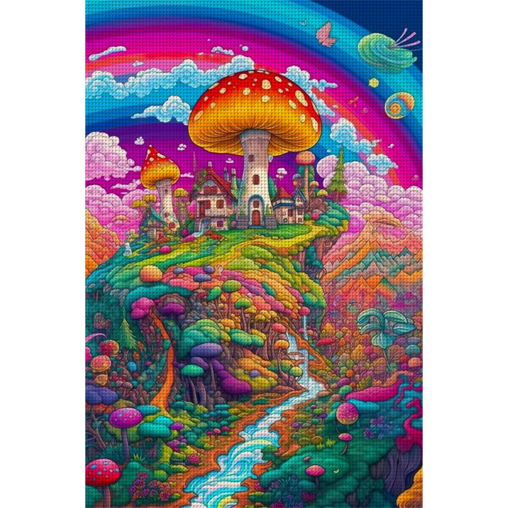 Mushroom House World - 11CT Stamped Cross Stitch 50*75CM