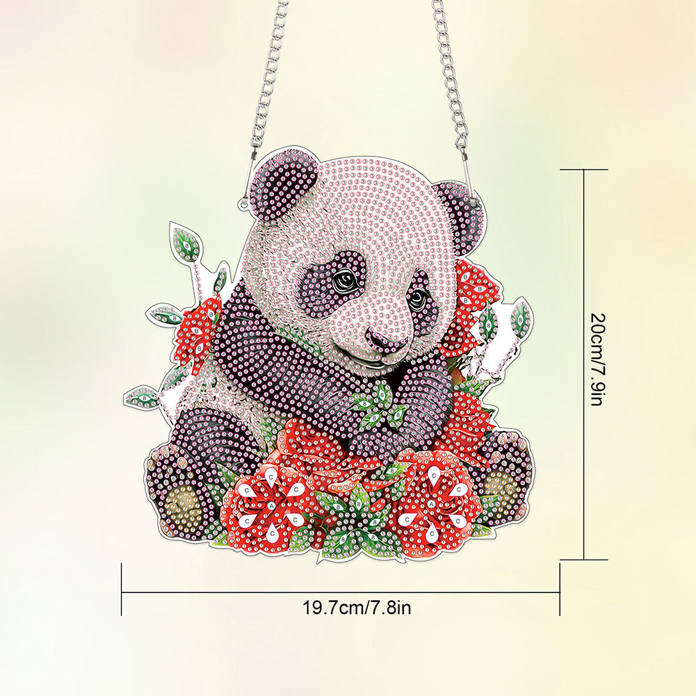 Acrylic Single-Sided 5D DIY Diamond Painting Hanging Pendant (Panda and Roses)