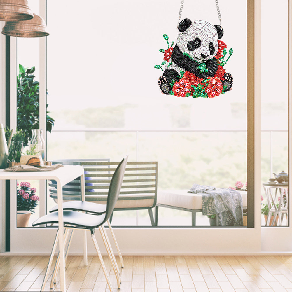 Acrylic Single-Sided 5D DIY Diamond Painting Hanging Pendant (Panda and Roses)